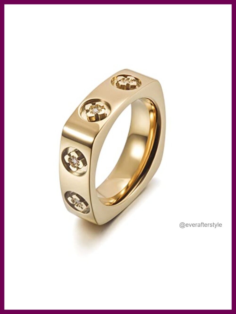 18K Gold Plated Stainless Steel Vintage CZ Statement Cocktail Ring